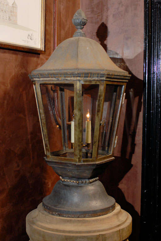 Pair  English Iron and Bronze Post Lanterns from Somerset.