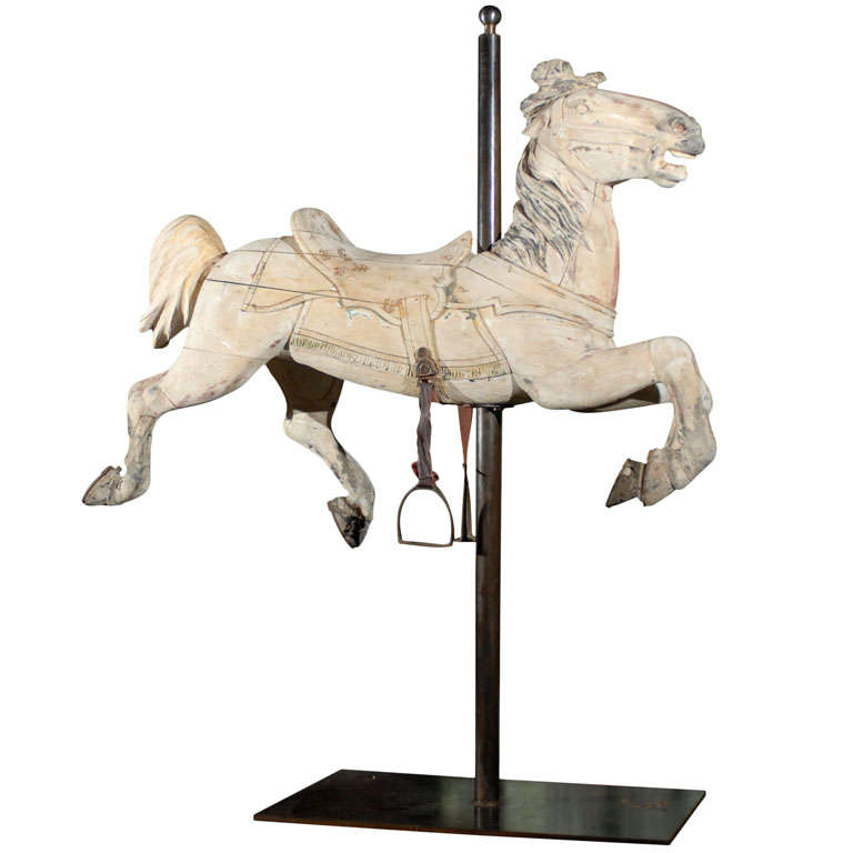 20th Century American Carved Wooden Carousel Horse For Sale