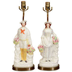 Vintage Pair of Staffordshire Figures Mounted as Lamps
