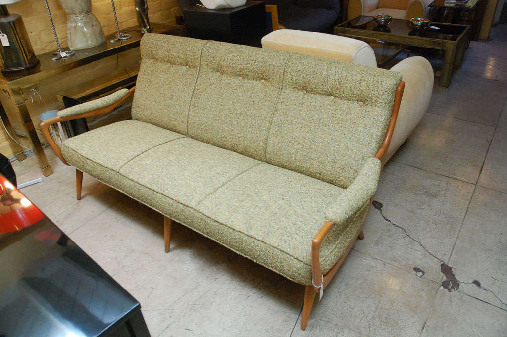 1940s Italian sofa sycamore frame and brass detail in the style of Gio Ponti.