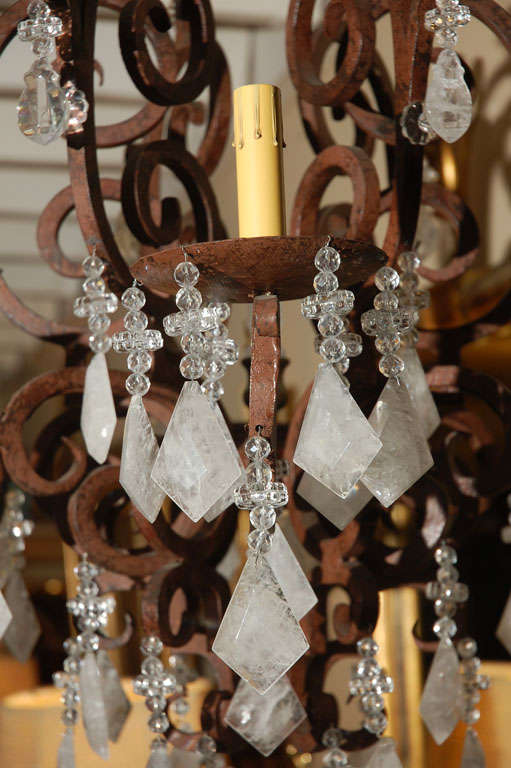 Louis XV Six-Light Wrought Iron Rock Crystal Chandelier For Sale