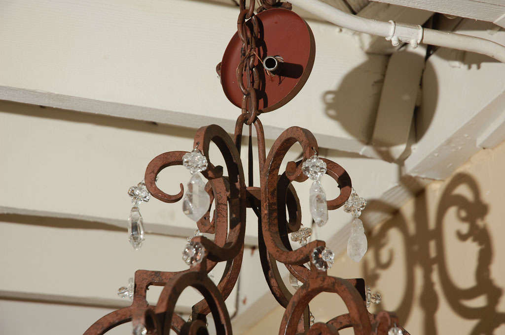 Six-Light Wrought Iron Rock Crystal Chandelier In Good Condition For Sale In Cathedral City, CA
