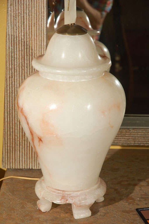 1960s Alabaster Table Lamp with Maria Kipp Shade For Sale 1