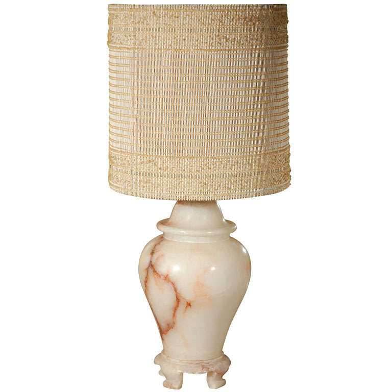 1960s Alabaster Table Lamp with Maria Kipp Shade