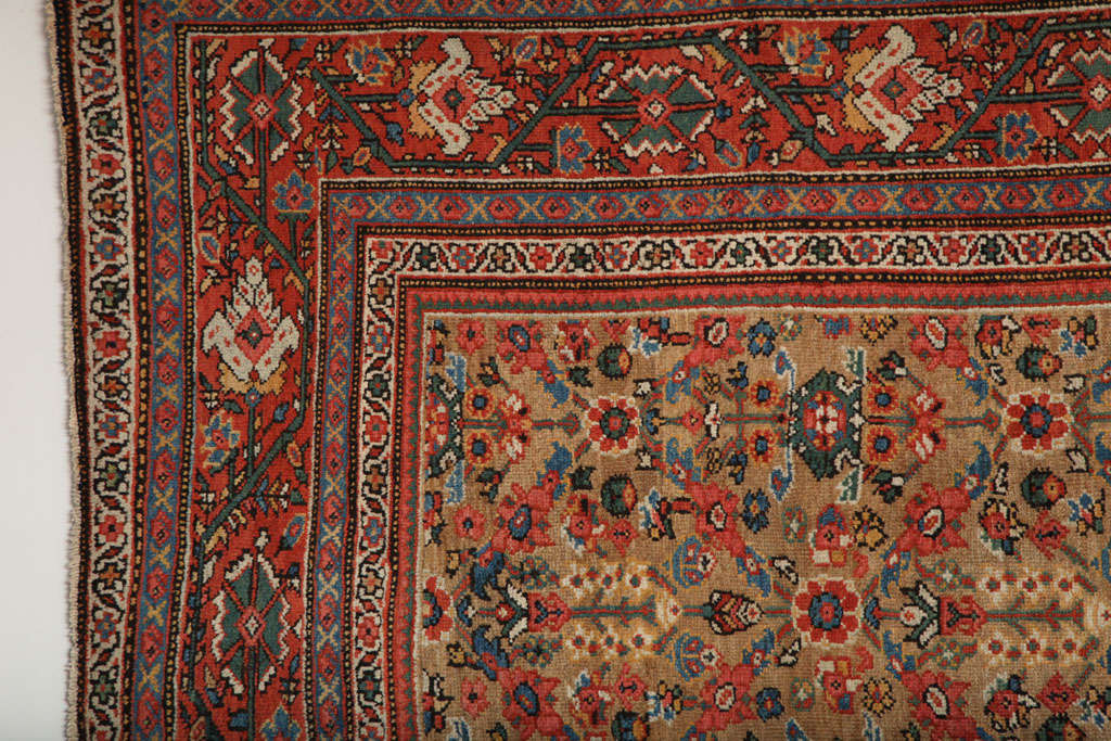 Vegetable Dyed Hand-knotted Antique 1880s Wool Persian Sultanabad Rug, Red and Cream, 9' x 12' For Sale