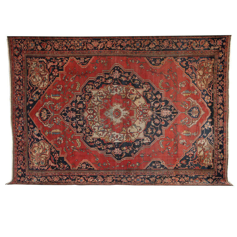Antique 1880s Persian Fereghan Rug, 8' x 11' For Sale