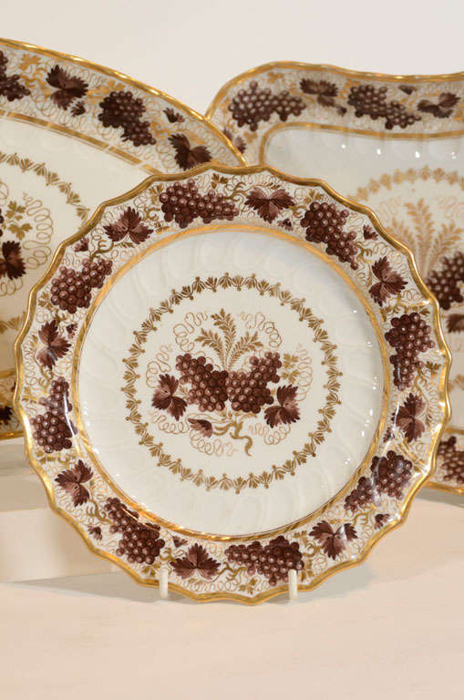 English Flight & Barr Worcester Porcelain Dessert Service in  Brown Grapes Pattern