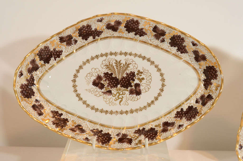 18th Century Flight & Barr Worcester Porcelain Dessert Service in  Brown Grapes Pattern