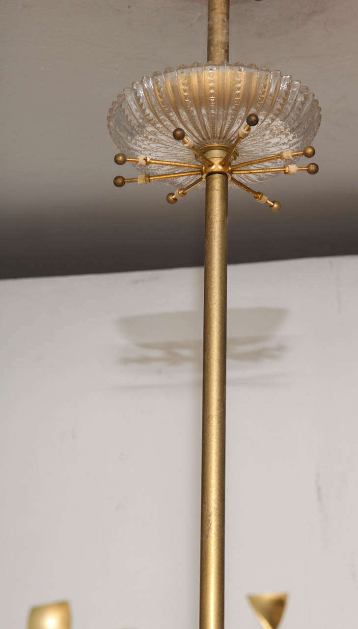 Mid-Century Modern Sciolari Crystal Disc Pendant Chandelier with Glass and Brass Gold Twists
