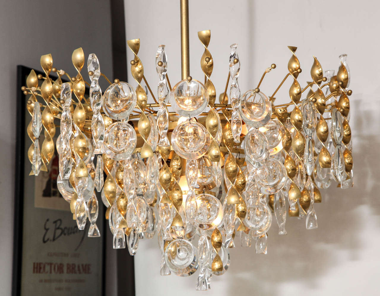 Sciolari Crystal Disc Pendant Chandelier with Glass and Brass Gold Twists 1