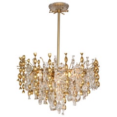 Sciolari Crystal Disc Pendant Chandelier with Glass and Brass Gold Twists