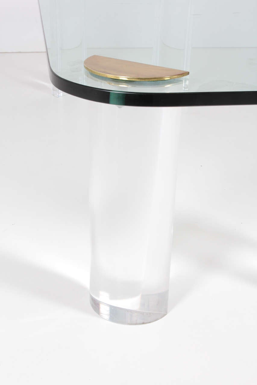 Brass Lucite and Glass Cocktail Table For Sale