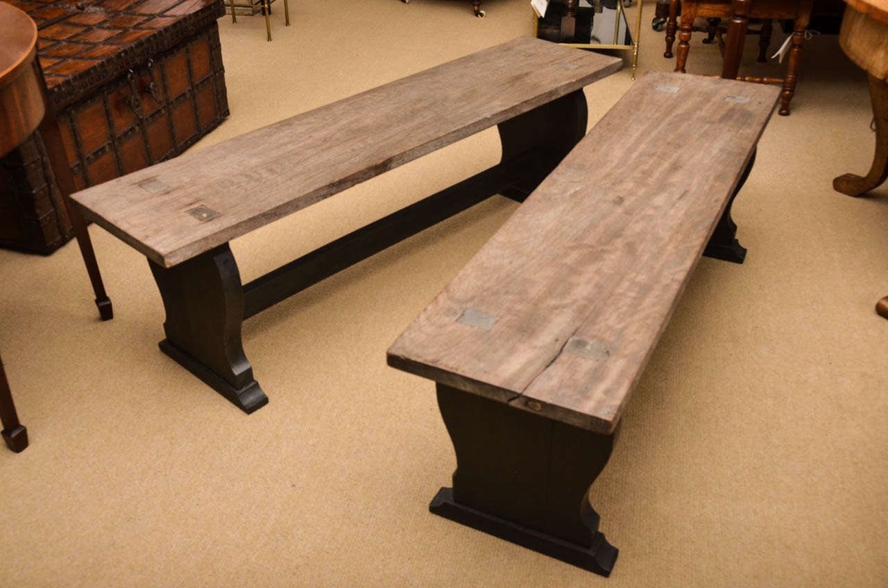 1900's Pair of Estate-Made Walnut Benches 1