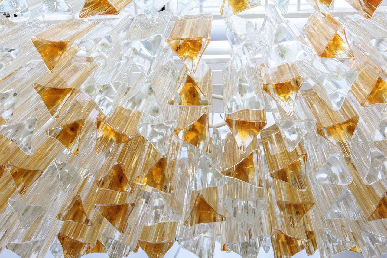 Mid-Century Modern Large Rectangular Italian Murano Gold and Clear Prism Chandelier 