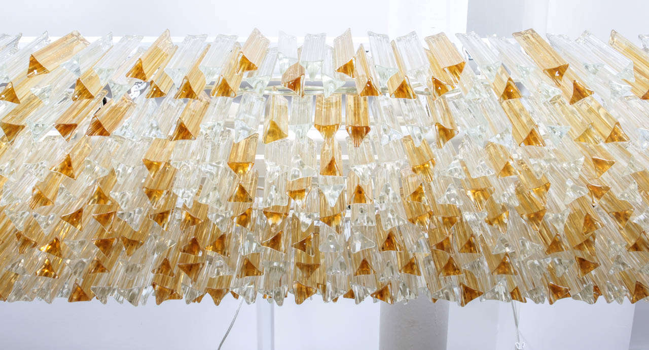 Large Rectangular Italian Murano Gold and Clear Prism Chandelier  In Excellent Condition In New York, NY