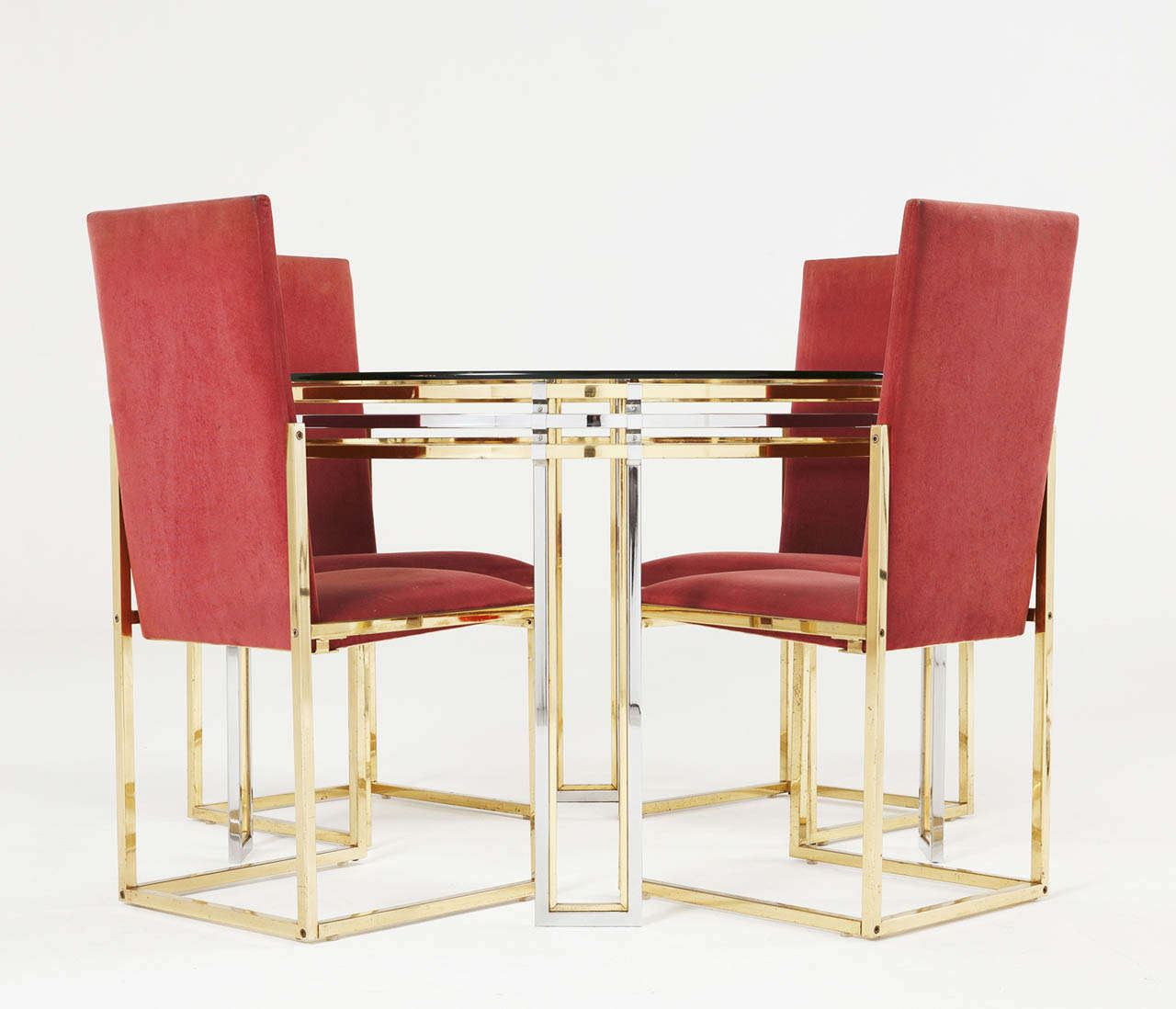 Mid-20th Century Romeo Rega Centre Table and Chairs in Chrome and Brass