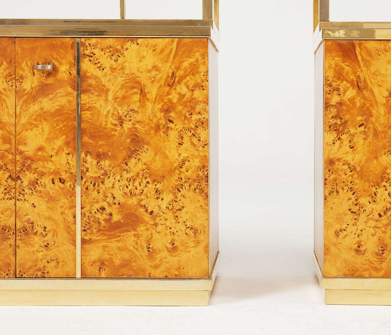 Brass Italian Mappa Burlwood Set of Cabinets