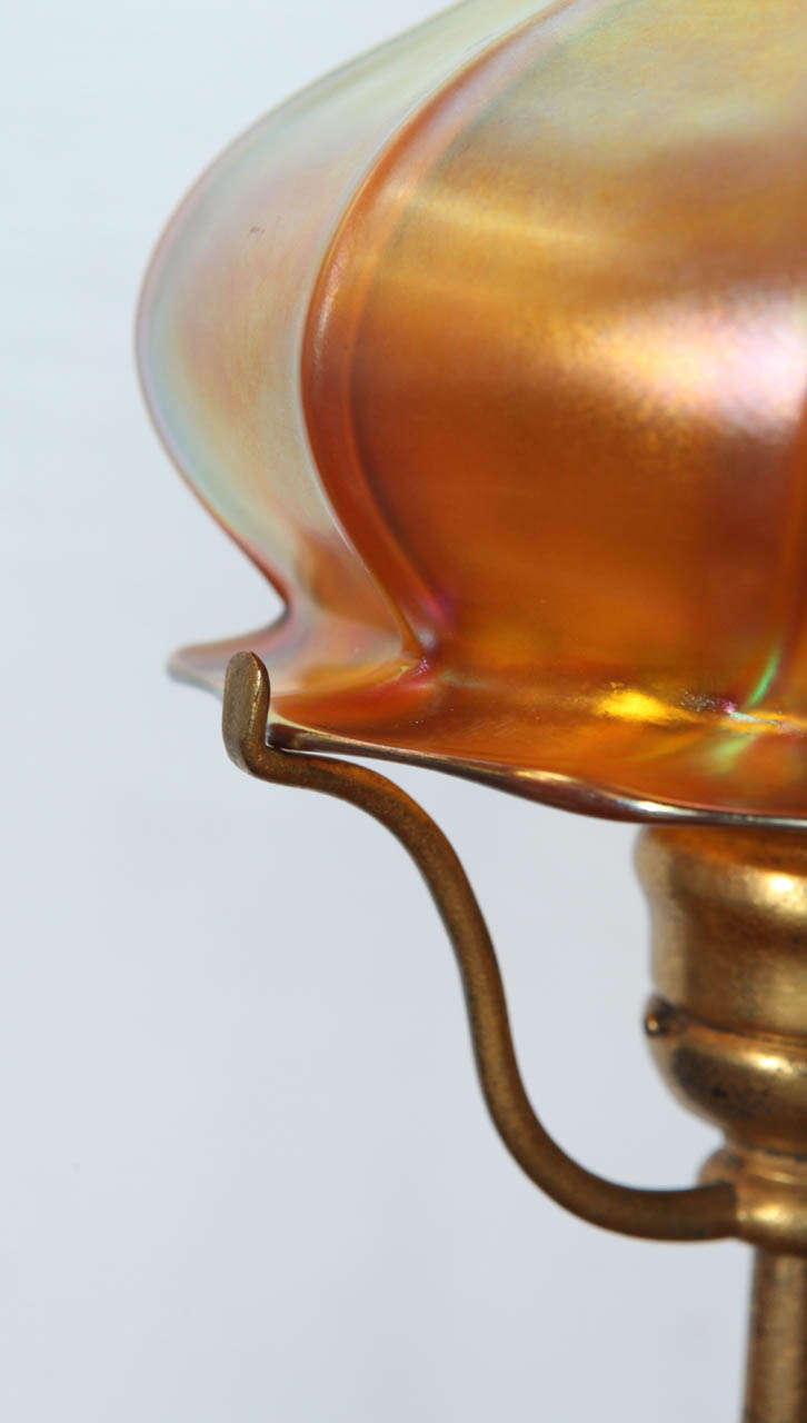 20th Century Stunning Tiffany Studios Lamp Base with Quezal Glass Shade