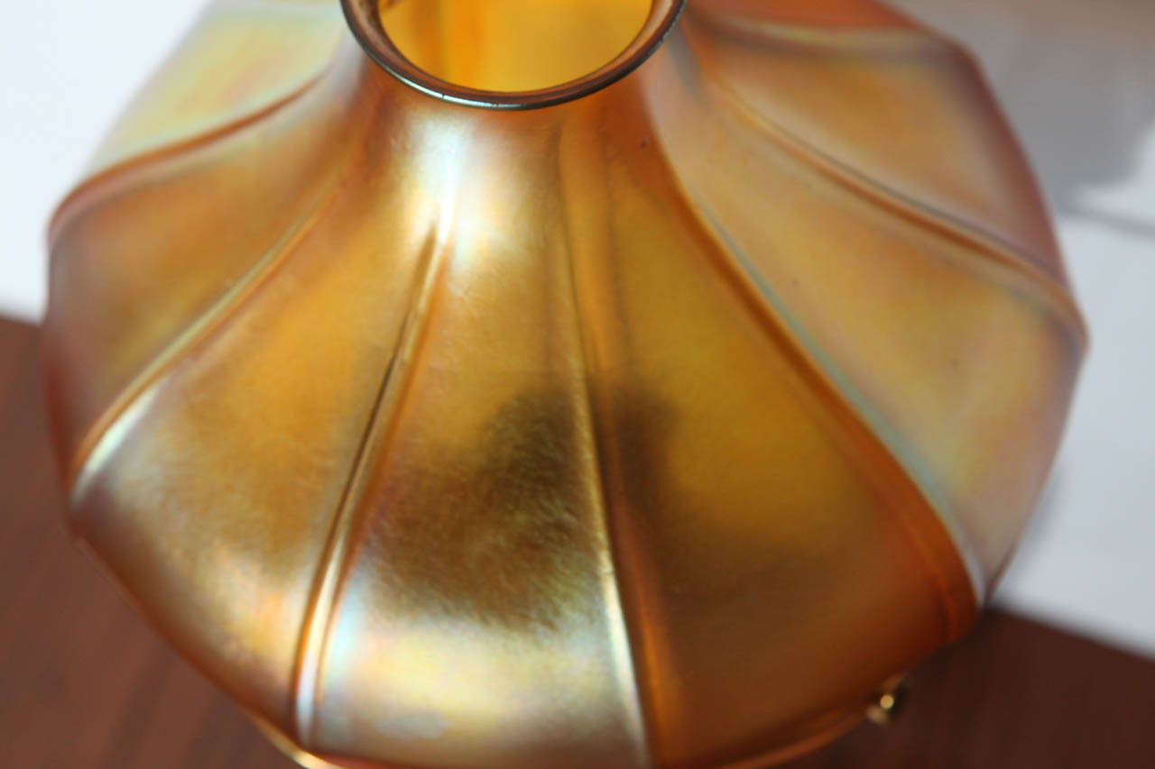 Brass Stunning Tiffany Studios Lamp Base with Quezal Glass Shade