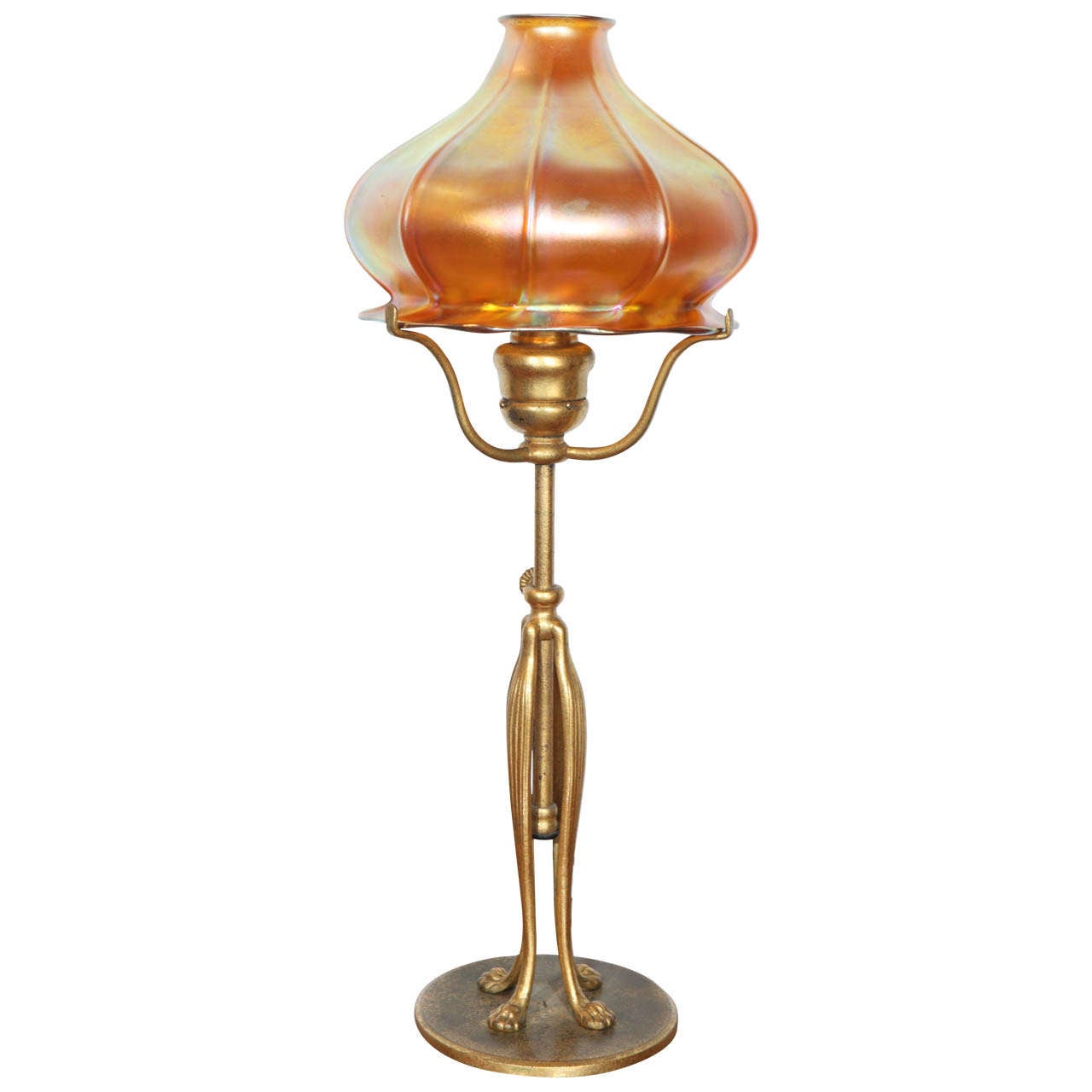 Stunning Tiffany Studios Lamp Base with Quezal Glass Shade at 1stDibs