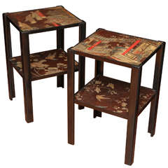 Pair of 20th Century Tables Incorporating 18th Century Brown Lacquer Panels