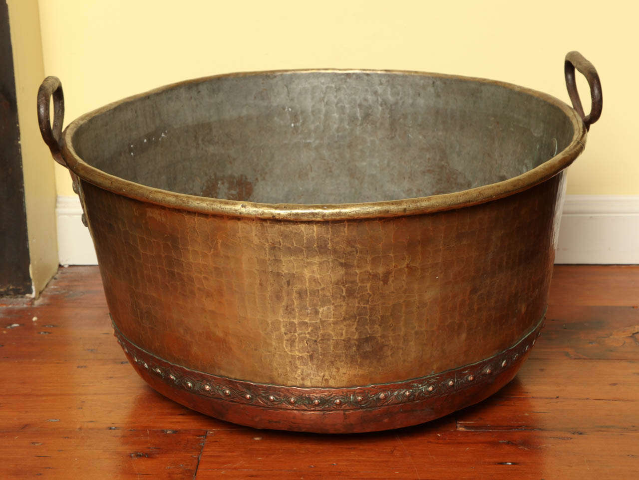 19th Century Large Scale Hand Hammered and Riveted Copper & Brass Log Bucket c.1860