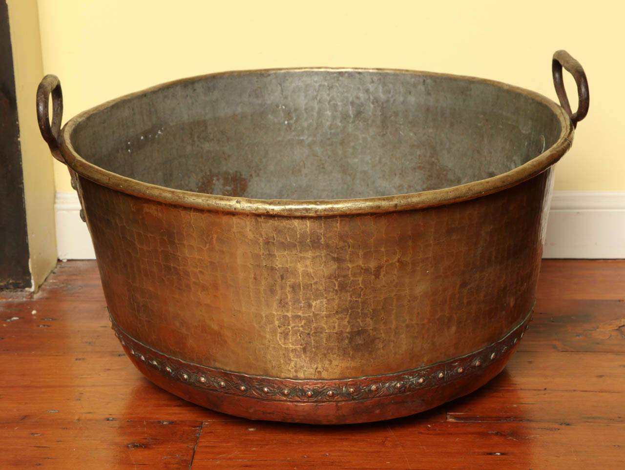 Large Scale Hand Hammered and Riveted Copper and Brass Log Bucket c