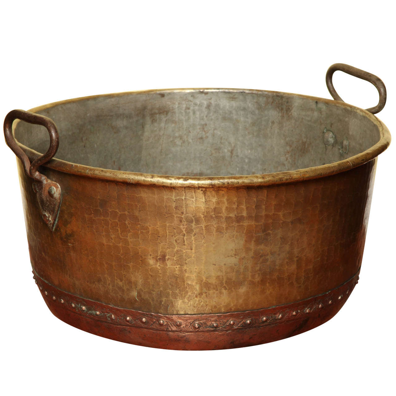 Large Scale Hand Hammered and Riveted Copper and Brass Log Bucket c