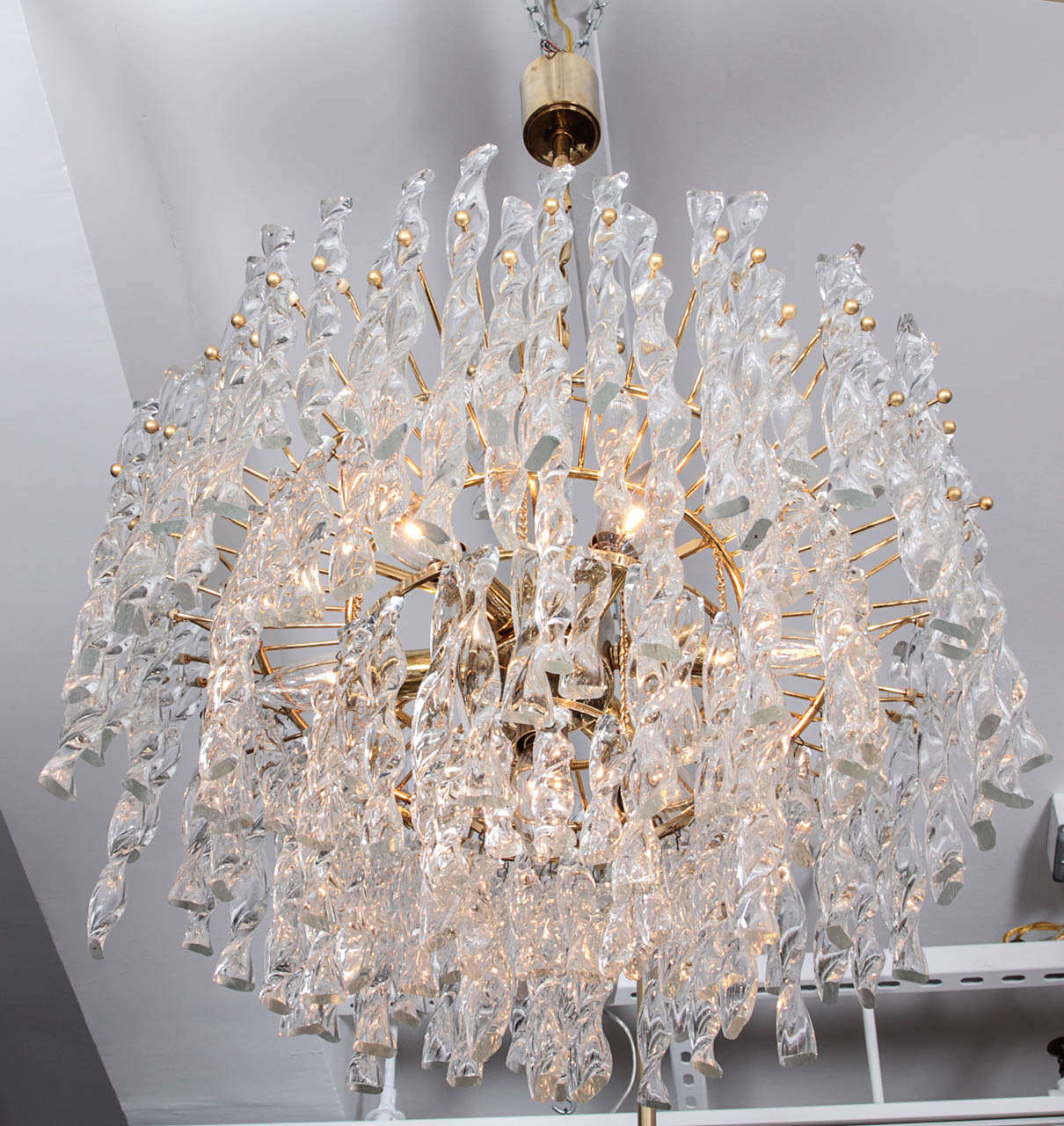 Spiral Glass Rod Chandelier by Palwa In Excellent Condition In New York, NY