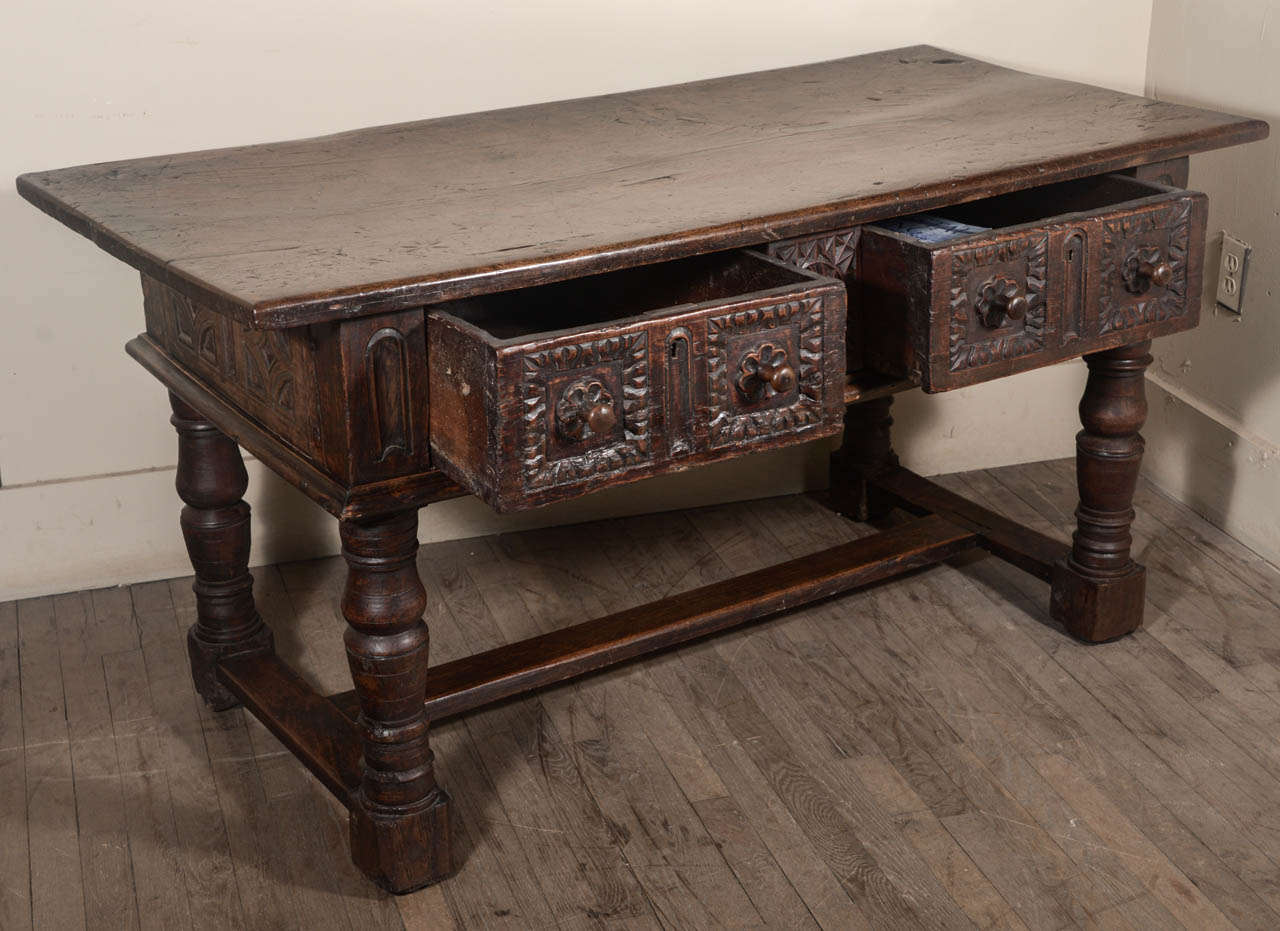 French Early 18th Century Carved Walnut Table