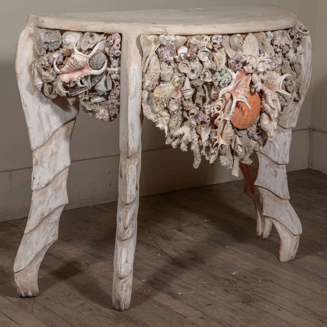 Pair of Shell Encrusted Painted Grotto Consoles 1