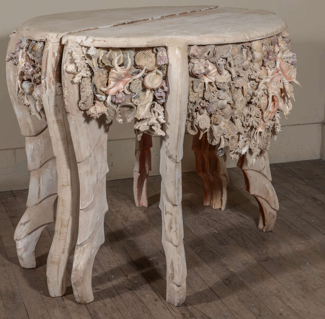 Pair of Shell Encrusted Painted Grotto Consoles 3