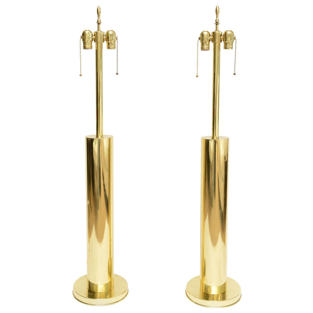 Pair of Polished Monumental Vintage Column Lamps