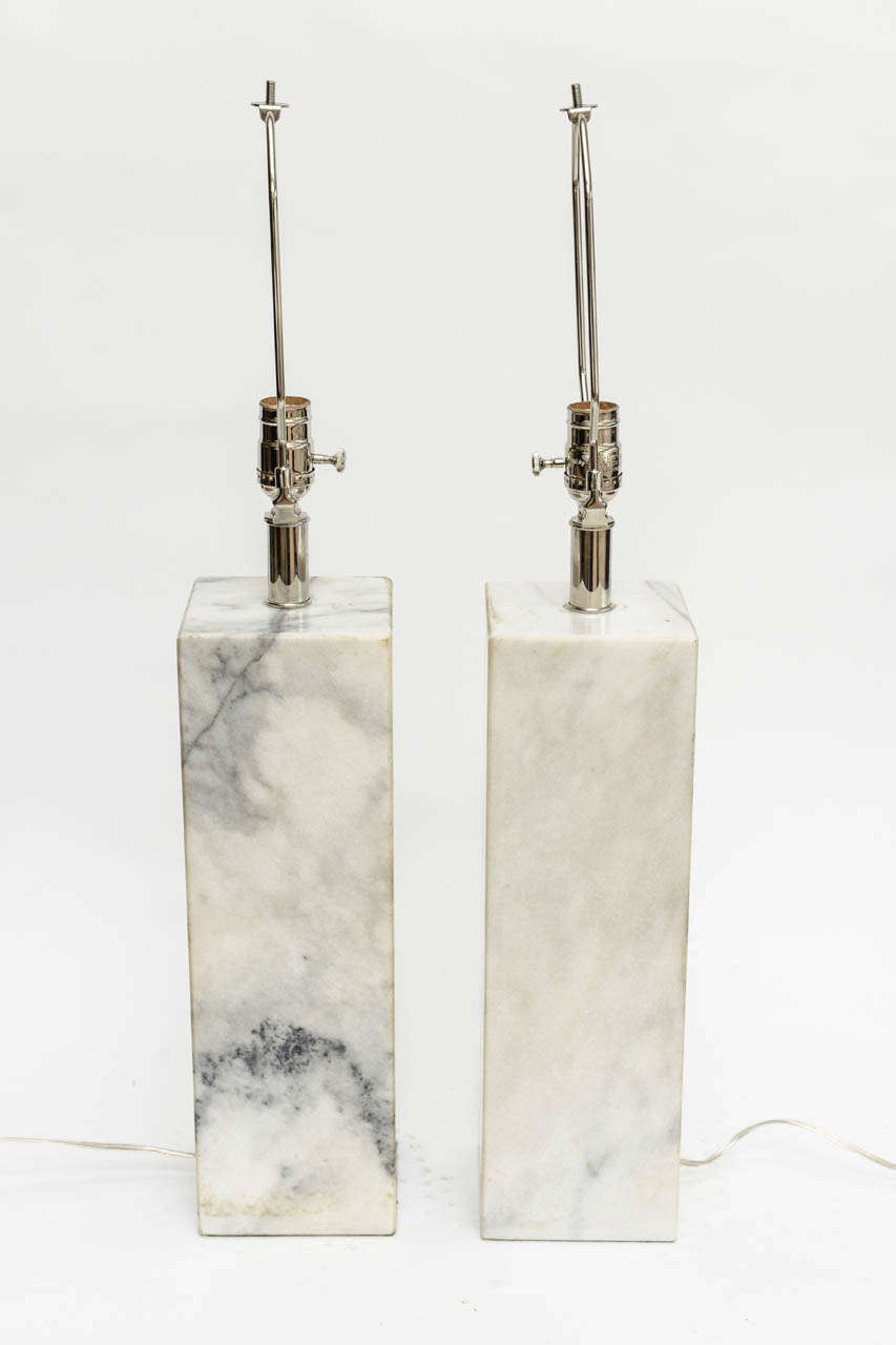Mid-Century Modern Pair of Vintage Carrara Marble Lamps