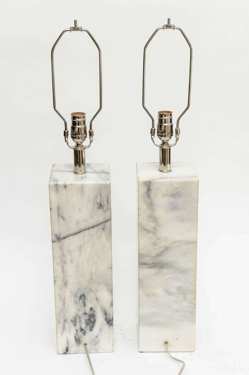 American Pair of Vintage Carrara Marble Lamps