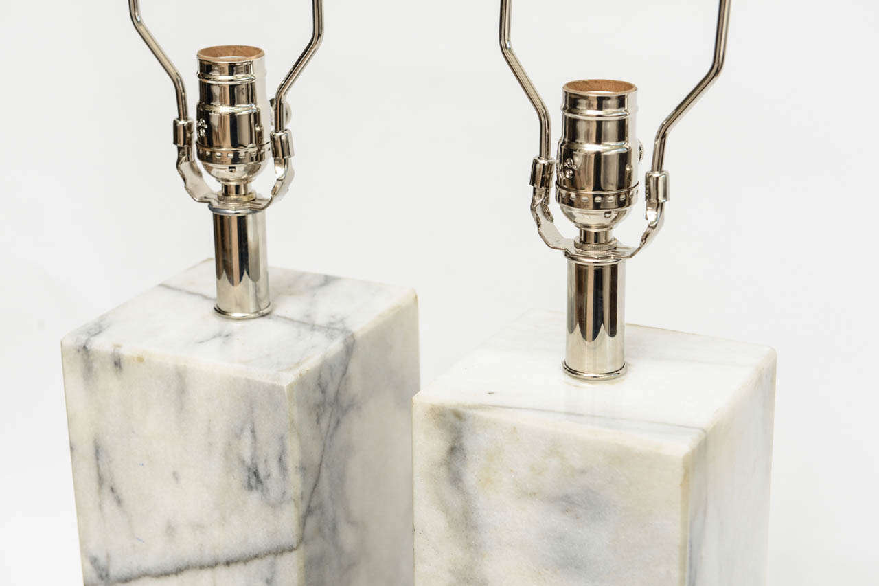 Pair of Vintage Carrara Marble Lamps In Good Condition In North Miami, FL