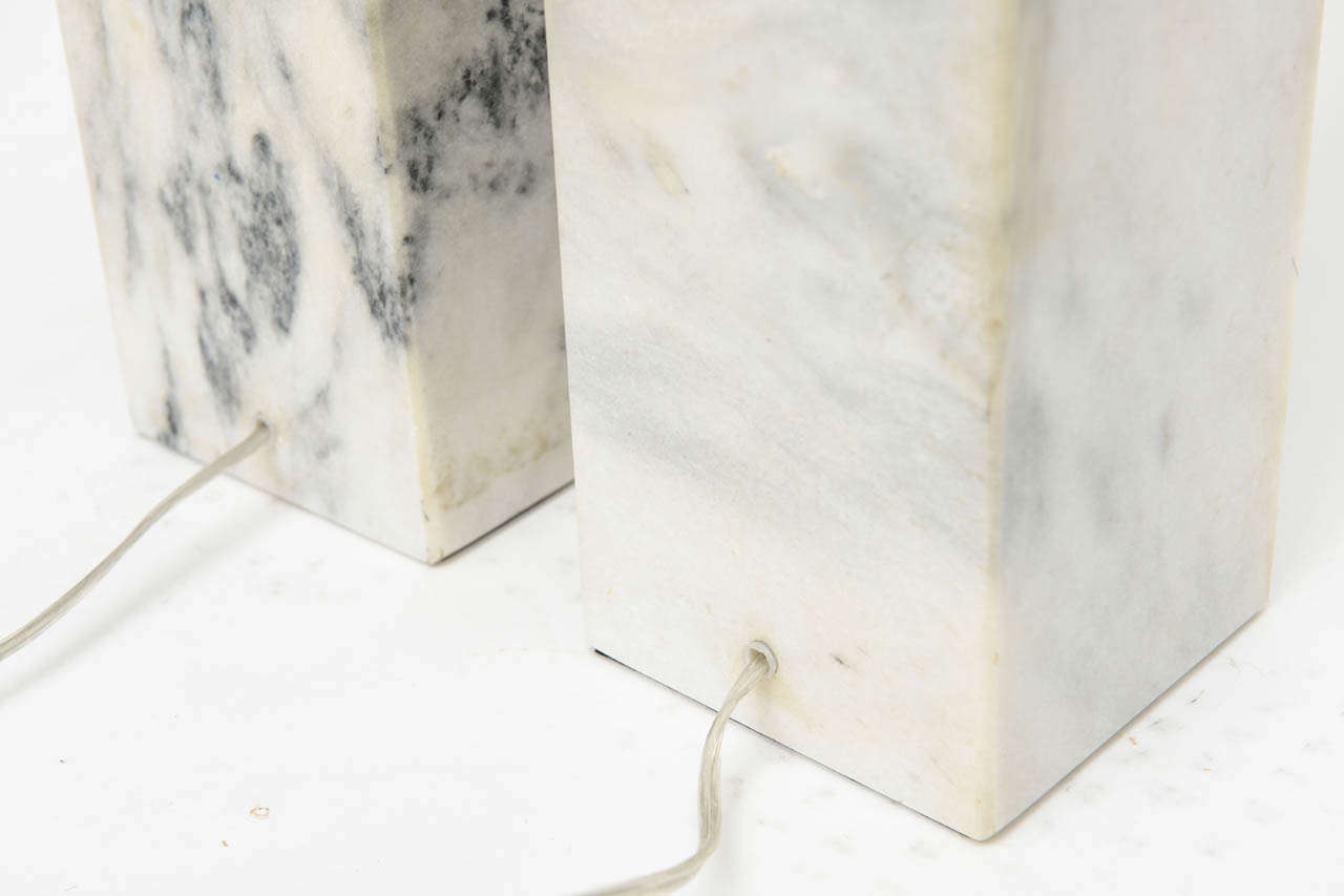 Mid-20th Century Pair of Vintage Carrara Marble Lamps