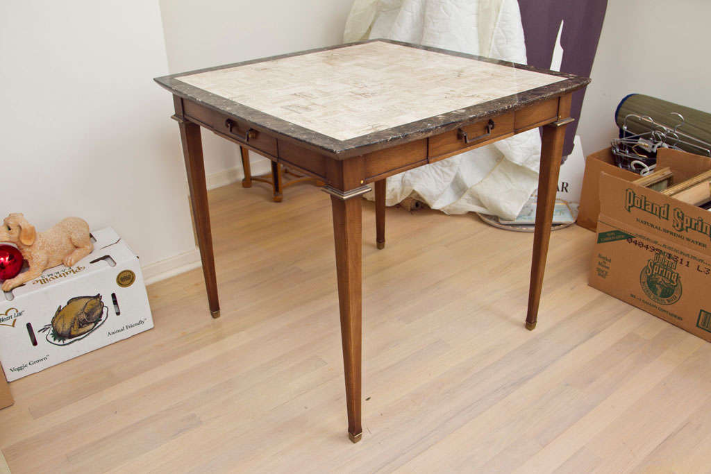 American Square Card Table with Inlaid Marble Top For Sale