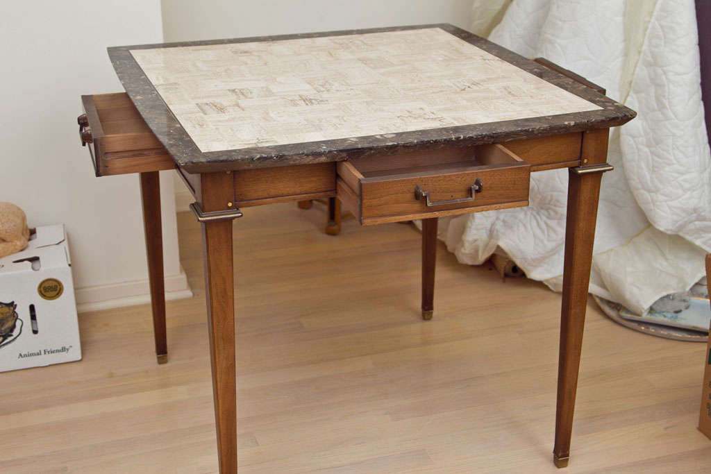 Square Card Table with Inlaid Marble Top For Sale 4