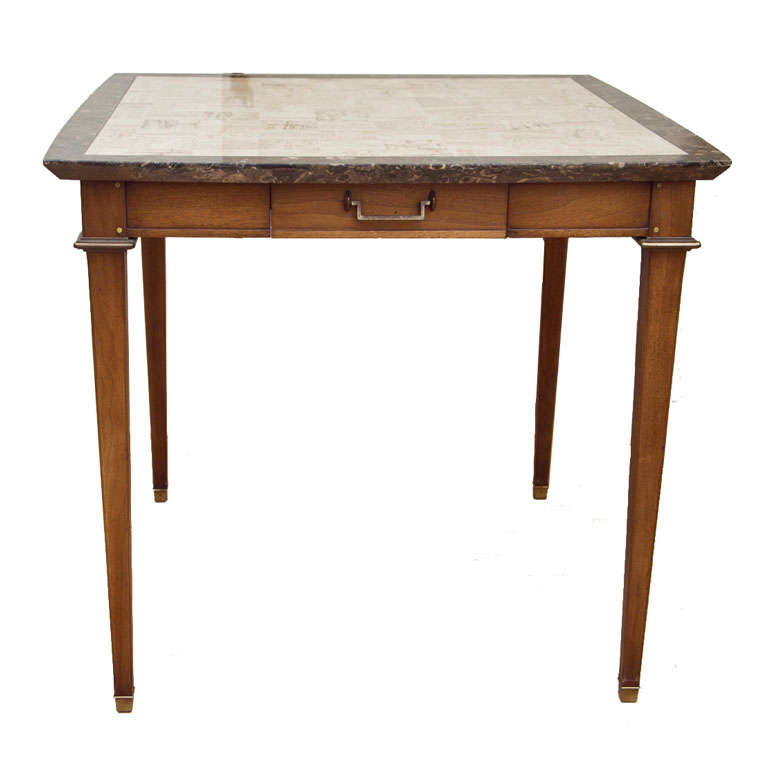 Square Card Table with Inlaid Marble Top For Sale