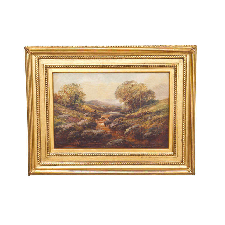 19th Century Oil Painting Landscape by H.W. Reed For Sale