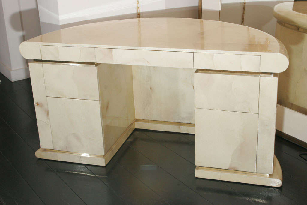Parchment Covered Presidental Desk in the Style of Karl Springer