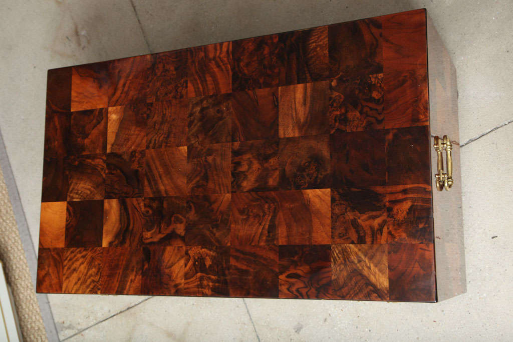 Mid-20th Century Charak Burled Walnut & Brass Chest of Drawers