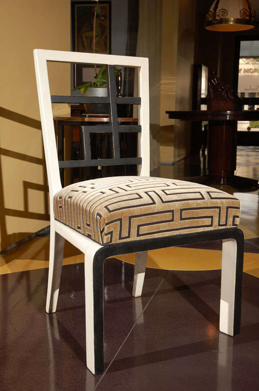 Black and White painted occasional chair with new cover, by Lajos Kozma
