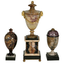 A set of three "Bleu John" Urns, circa 1810-1815.