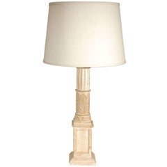 Fluted and Leaf Carved Plinth-Based Lamp from France with Custom Linen Shade