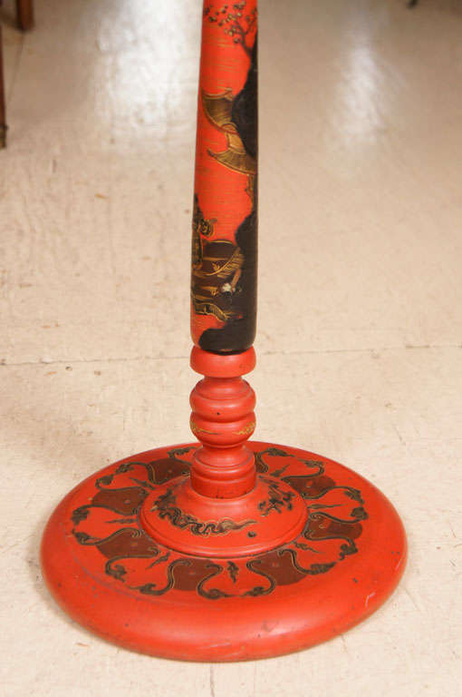 Pair red lacquer round end tables with Chinese style decoration 4