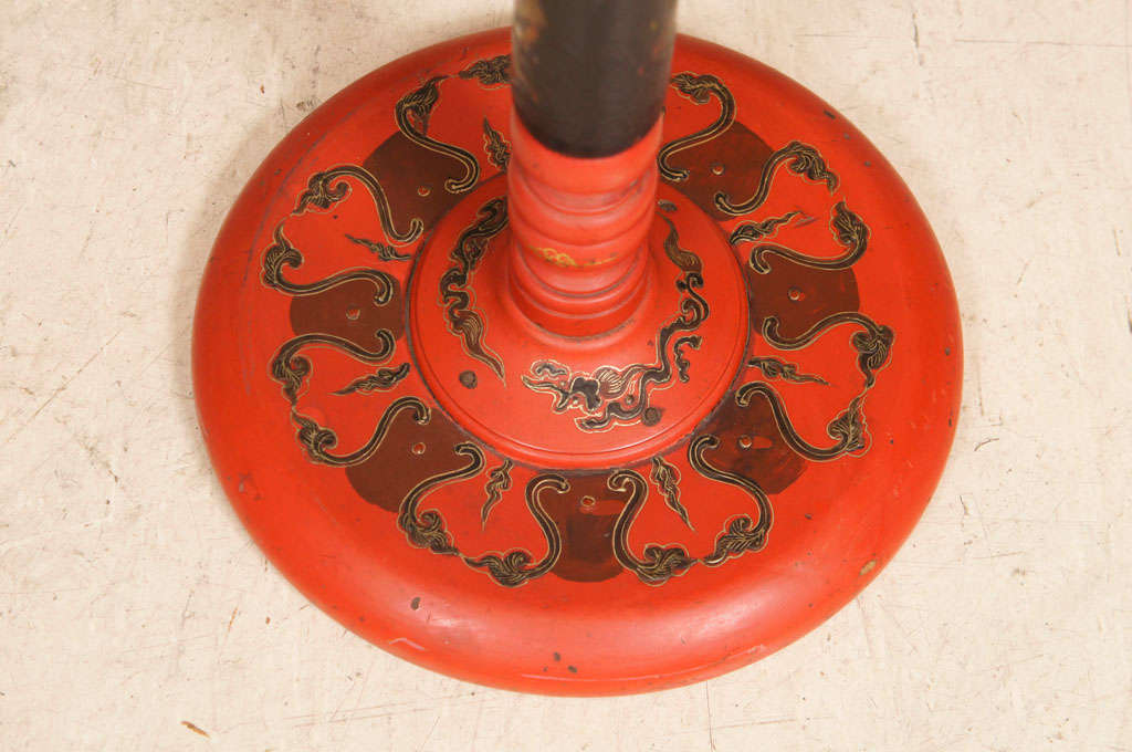 Pair red lacquer round end tables with Chinese style decoration 5