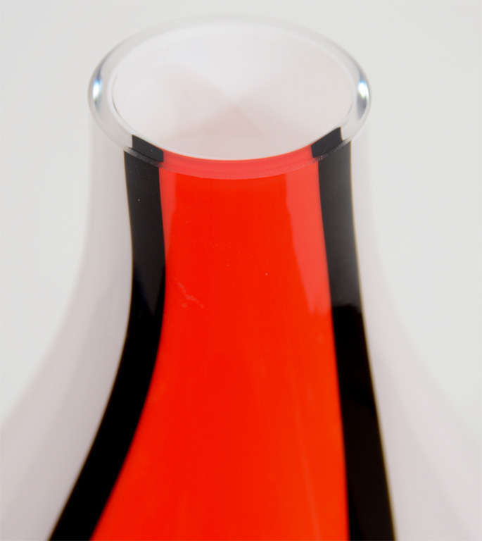 Ceramic Vintage Red, White and Black Art Glass Vase