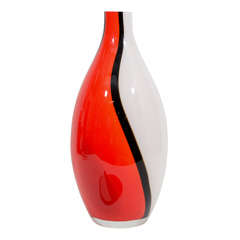 Vintage Red, White and Black Art Glass Vase